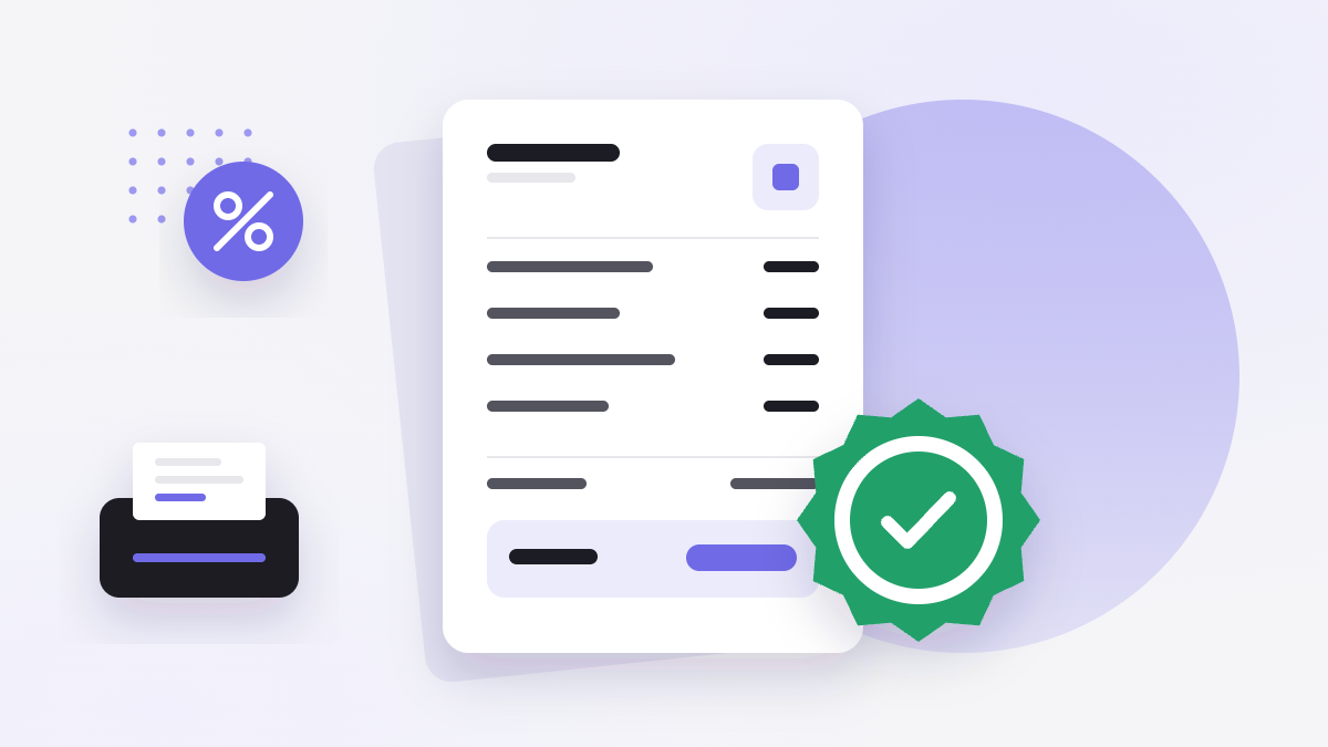 Illustration of an electronic invoice with a green verified seal and a receipt printer