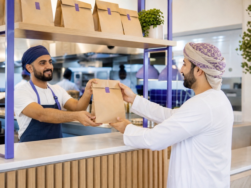 عميل يستلم طلبه الجاهز من كاونتر الفرع