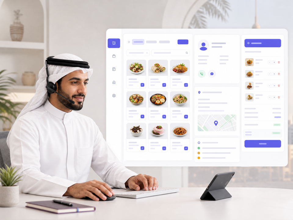 موظف مركز اتصال ينشئ طلبًا هاتفيًا للعميل
